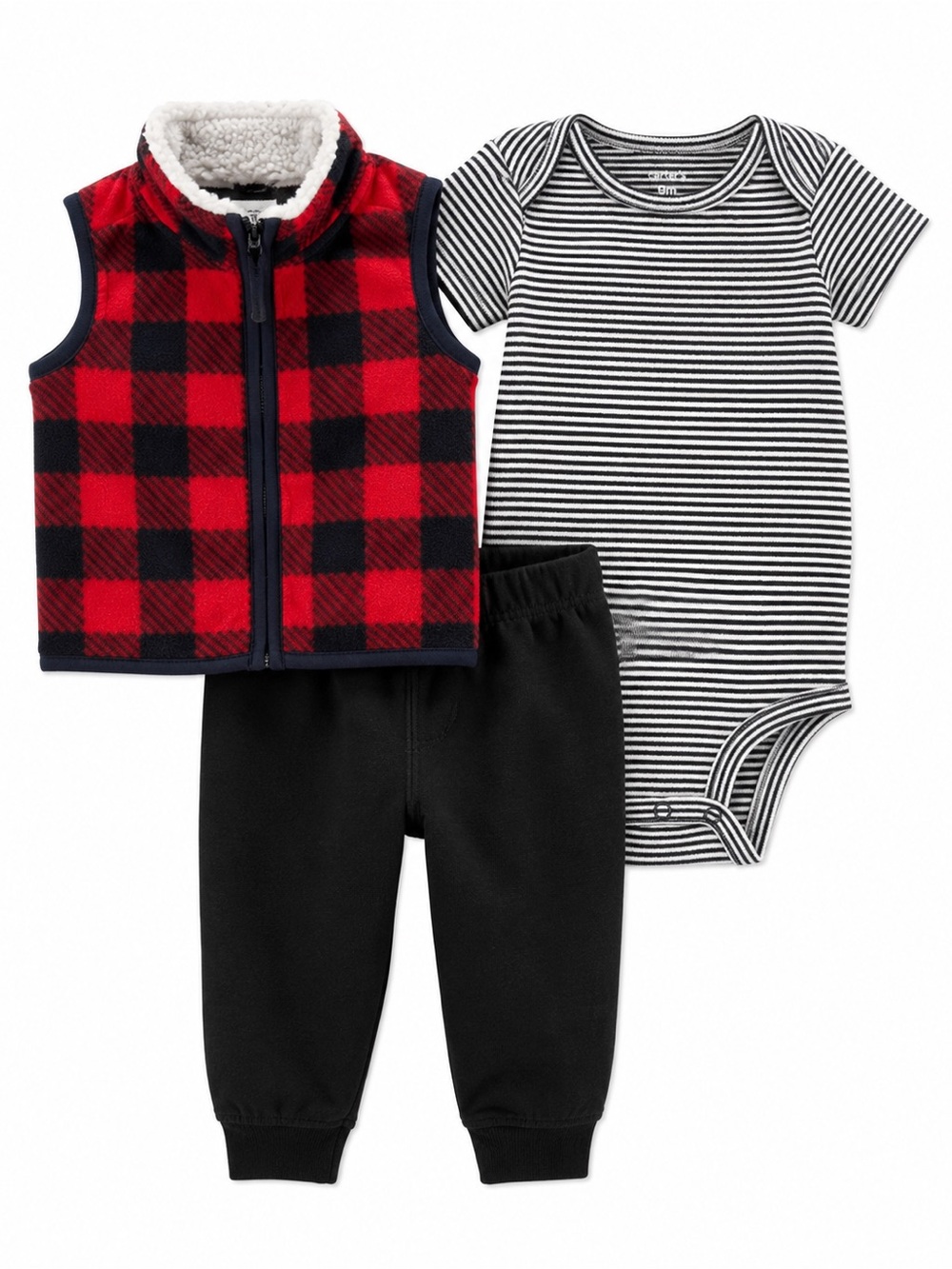 Carter's Baby Boy 9M Buffalo Plaid Sherpa Vest Bodysuit Pants 3 Piece Set